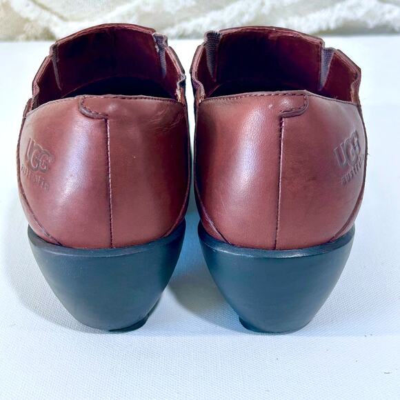 Y2K Vintage UGG Australia Burgundy Leather Clogs wedge heel mule Minimalist 8 - Picture 7 of 11